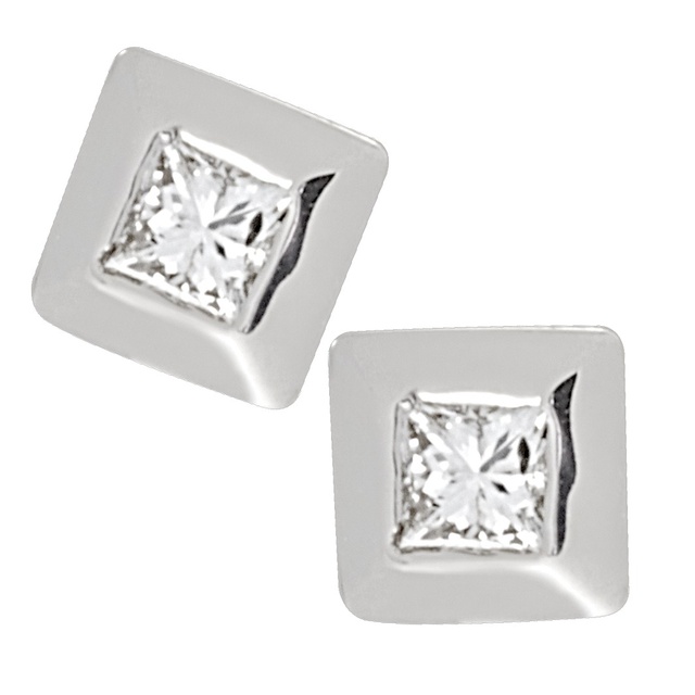 Bezel Set Princess Cut Diamond Earrings