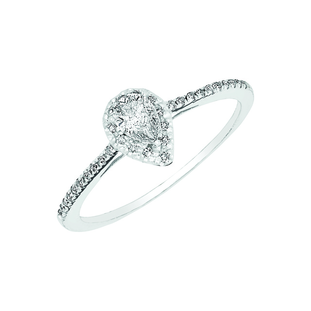 DIAMOND HALO ENGAGEMENT RING WITH PEAR SHAPED CENTER