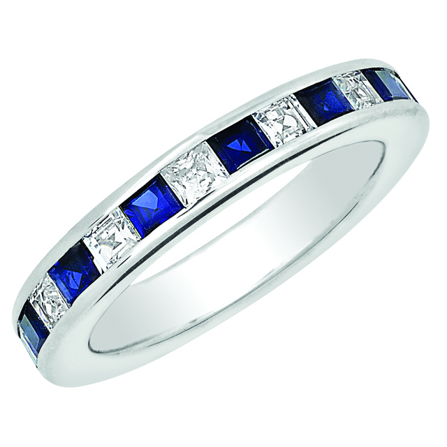 PRINCESS CUT CHANNEL SET MACHINE SET ETERNITY BAND WITH SAPPHIRES AND DIAMONDS