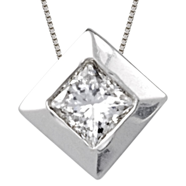 Bezel Set Princess Cut Diamond Pendant
