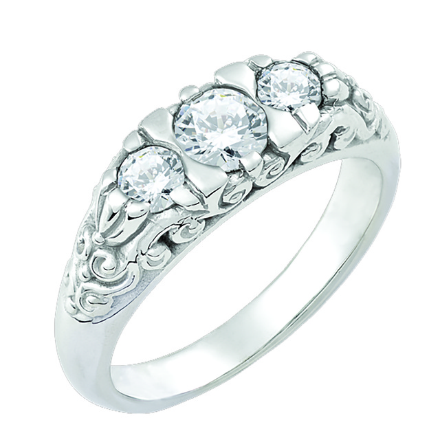 Diamond Antique Ring with .45 CT Mine Cut Center Diamond and .33 CT T.W. Mine Cut Side Diamonds