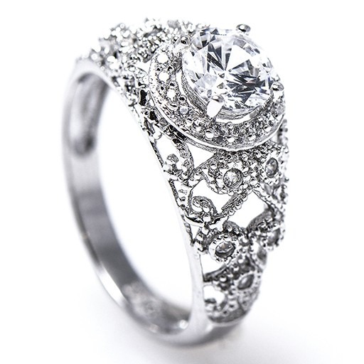 Diamond Antique Ring with .75 CT Mine Cut Center Diamond and .30 CT T.W. Mine Cut Side Diamonds