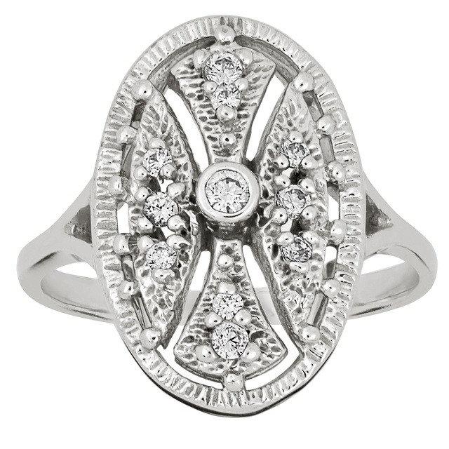 Diamond Antique Ring with .07 CT Mine Cut Center Diamond and .02 CT T.W. Mine Cut Side Diamonds