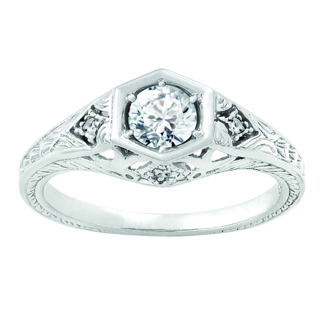 Diamond Antique Ring with .50 CT Center Diamond and .04 CT TW of Melee