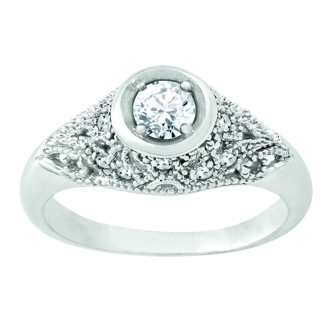 Diamond Antique Ring with .25 CT Center Diamond and .12 CT TW of Melee