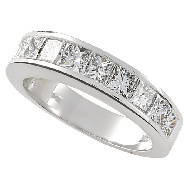 Lady's Princess Cut Diamond Cathedral Wedding Band