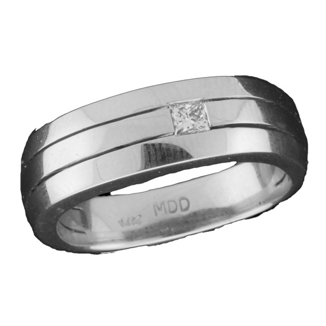 Men's Wedding Band With One Princess Cut Diamond