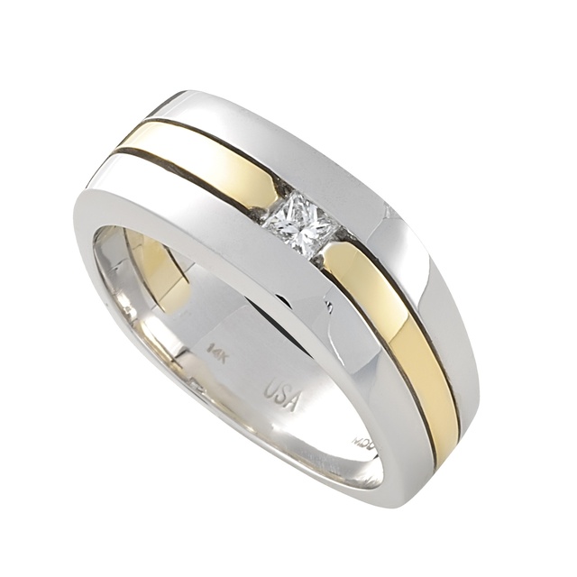 Men's Wedding Band With One Princess Cut Diamond