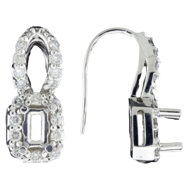 Fancy Emerald Cut Diamond Semi Mount Earrings