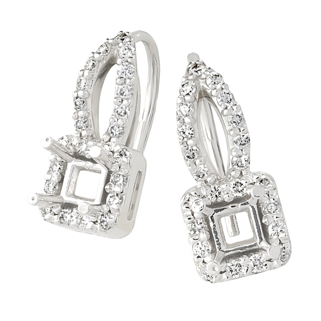 Fancy Princess Cut Diamond Semi Mount Earrings