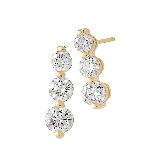 Three Stone Diamond Shared Prong Earrings