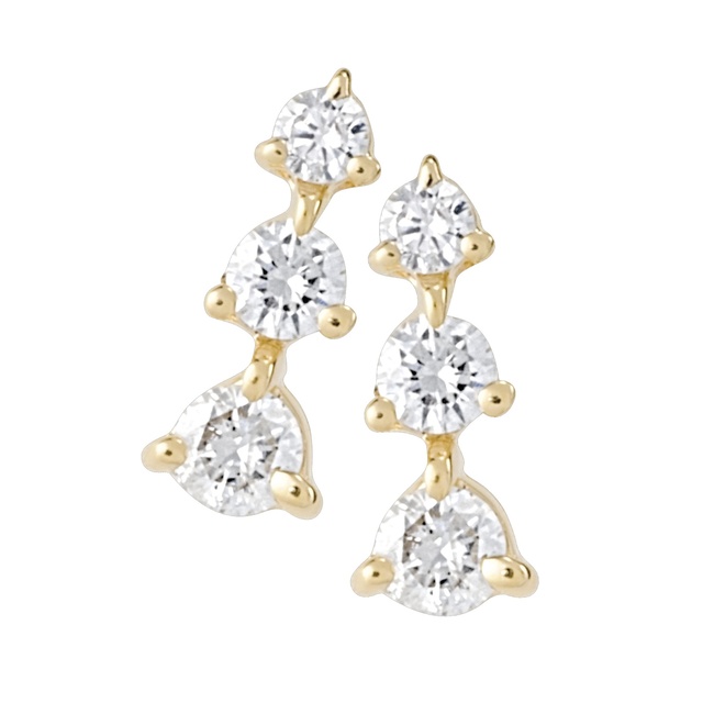 Three Prong Three Stone Diamond Earrings