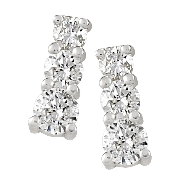 Four Prong Three Stone Diamond Earrings