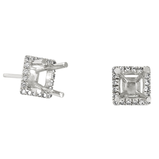 Princess Cut Diamond Halo Earrings Semi Mount