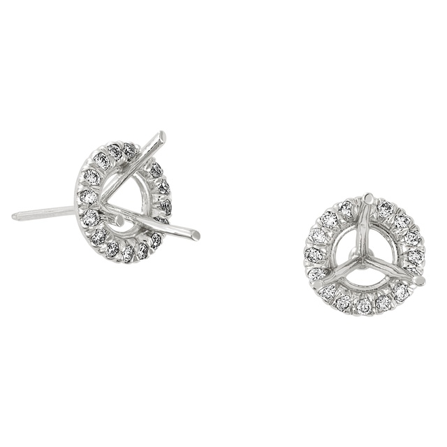 Diamond Halo Semi Mount Earrings