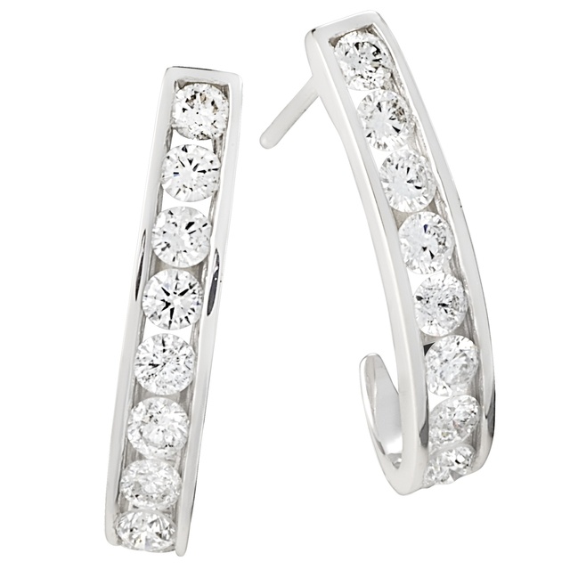 J Hoop Channel Diamond Earrings