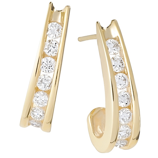 J Hoop Flared Channel Diamond Earrings