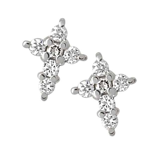 2 Prong Diamond Cross Earrings
