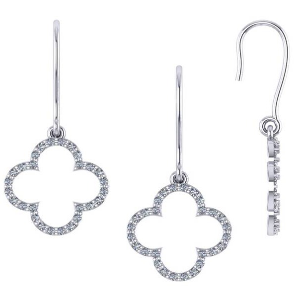 Clover Shaped Diamond Dangle Earrings