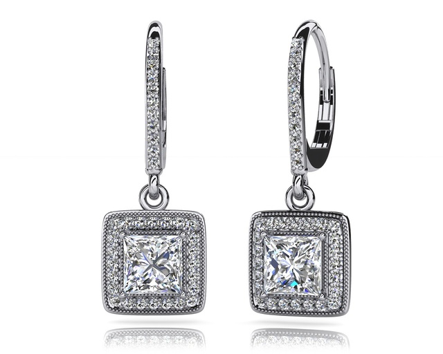 DANGLE PRINCESS CUT EARRINGS