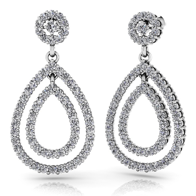 Diamond Dangle Pear Shaped Earrings