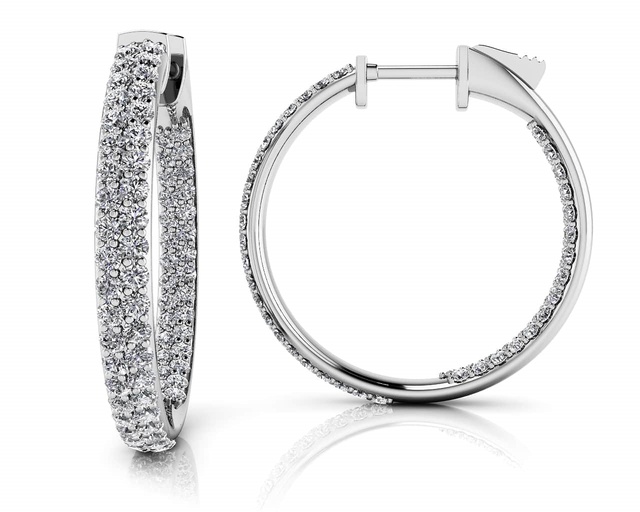 1 INCH PAVE SET DIAMOND HUGGIE EARRINGS