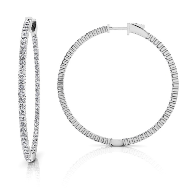 4 PRONG DIAMOND INSIDE OUTSIDE HUGGIE EARRINGS