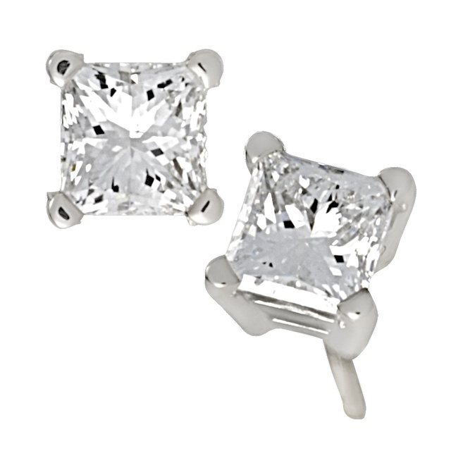 4 Prong Princess Cut Diamond Earrings