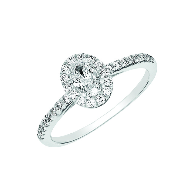 DIAMOND HALO RING WITH OVAL SHAPED CENTER DIAMOND