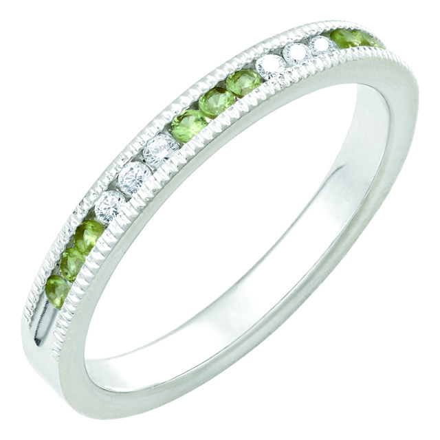 6 Diamond And 9 Peridot Machine Set Band With Milgrain