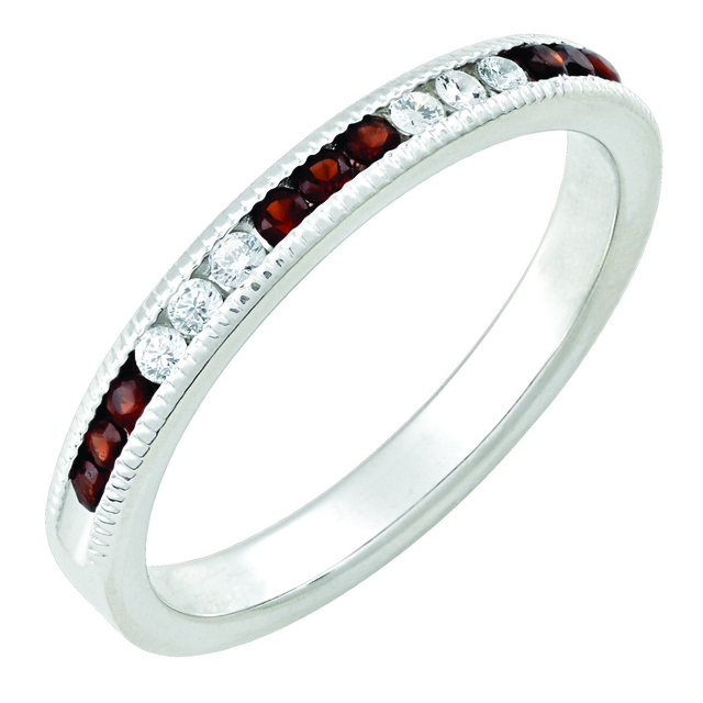 6 Diamond And 9 Ruby Machine Set Band With Milgrain