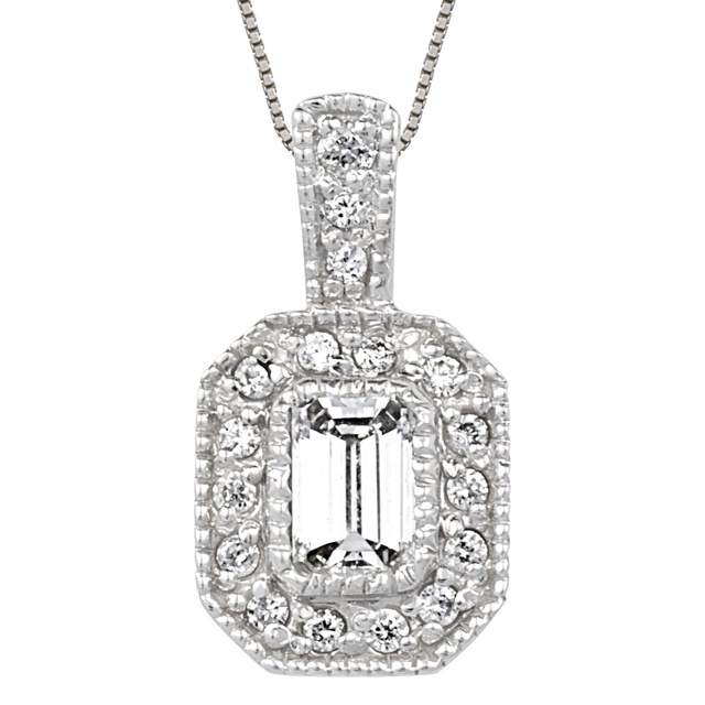 Emerald Cut Pendant With Small Diamonds