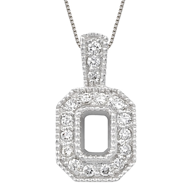 Emerald Cut Semi Mount Pendant With Small Diamonds