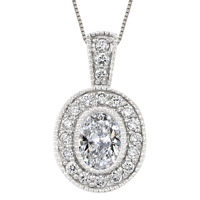 Oval Diamond Pendant With Small Round Diamonds