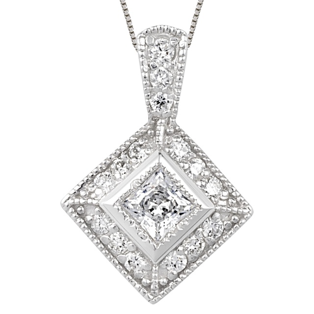 Princess Cut Pendant With Small Diamonds