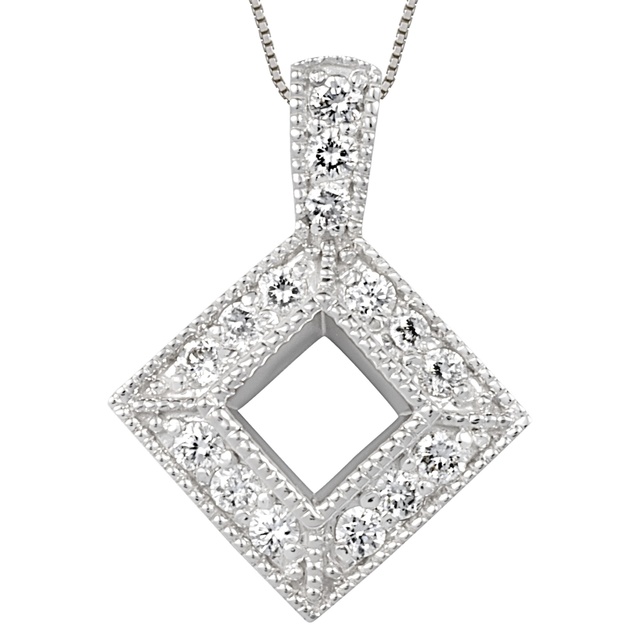 Princess Cut Semi Mount Pendant With Small Diamonds