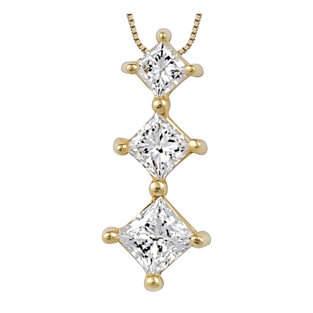 Three Stone Princess Cut Shared Prong Diamond Pendant