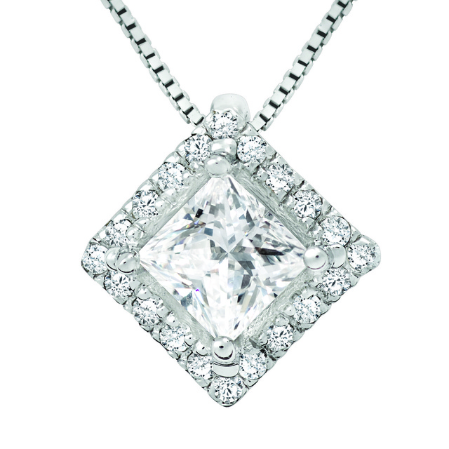 PRINCESS CUT HALO PENDANT