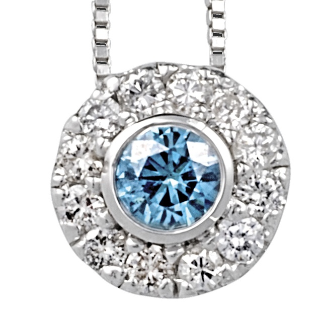 Diamond Halo Pendants with Blue Treated Diamond Center