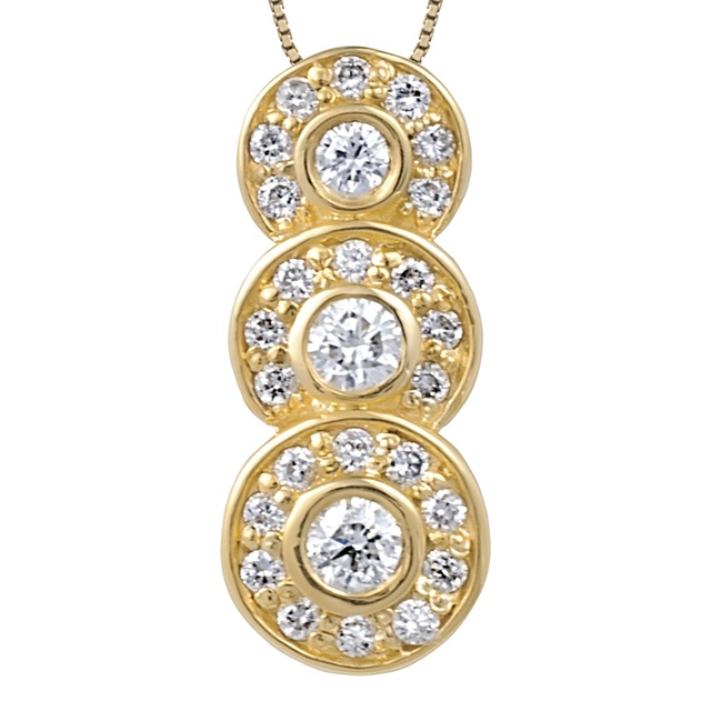 Bezel Set Three Stone Diamond Pendant w/ Small Diamonds Surrounding