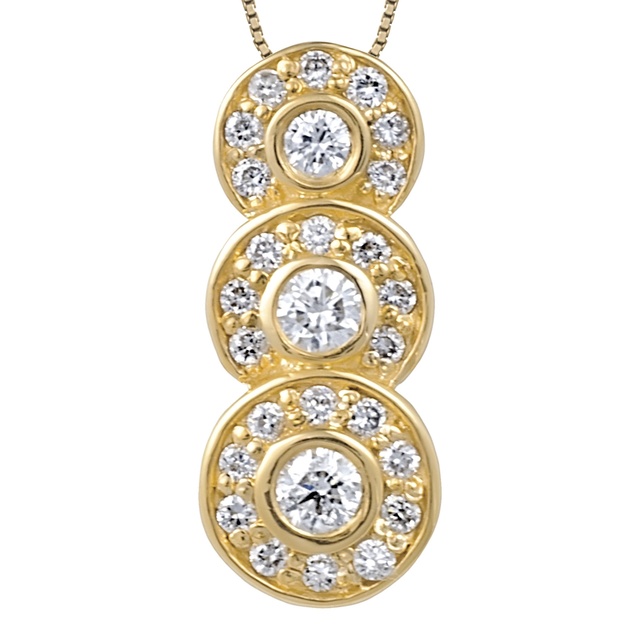 Bezel Set Three Stone Diamond Pendant w/ Small Diamonds Surrounding