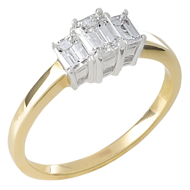 Three Stone Emerald Cut Diamond Ring