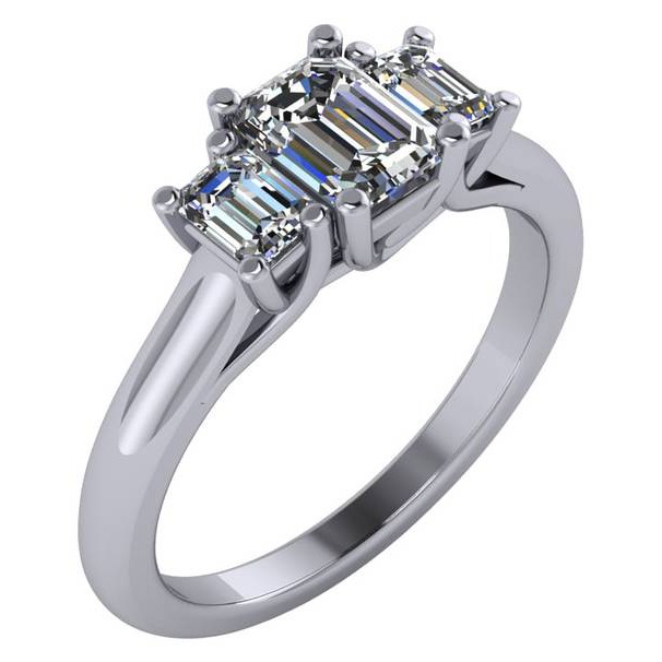 Three Stone Emerald Cut Diamond Ring With Lucida/Trellis Prongs