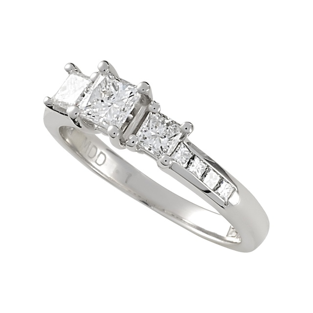 Three Stone Princess Cut Diamond Ring With Channel Set Diamonds