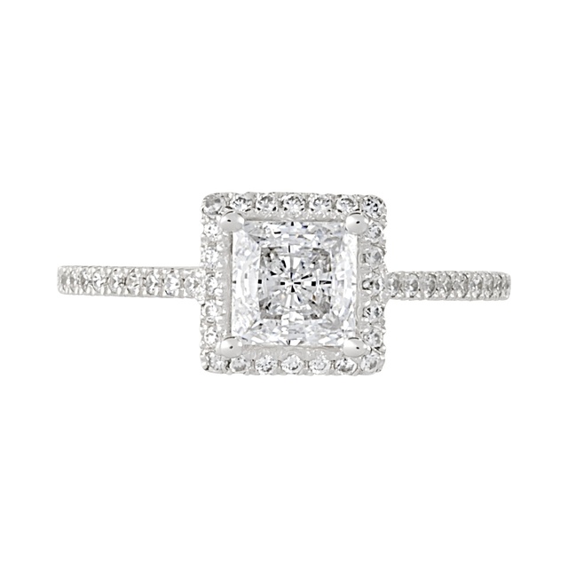 Lady's Princess Cut Diamond Halo Semi Mount