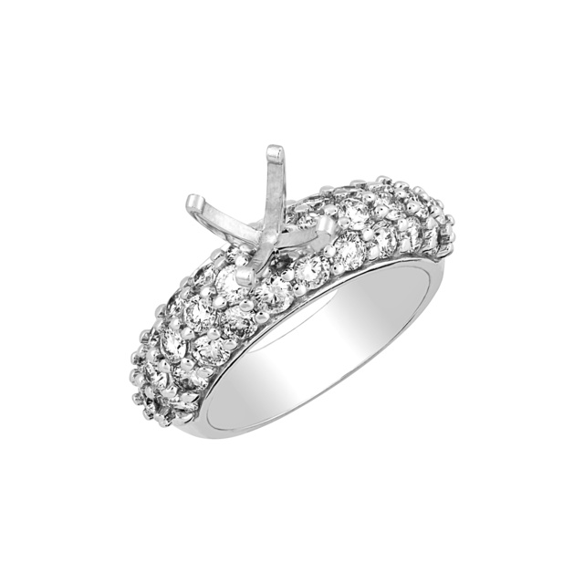 THREE ROW SHARED PRONG ENGAGEMENT RING WITH PEG HEAD