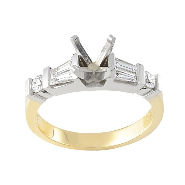 Lady's Classic Baguette And Round Diamond Semi Mount